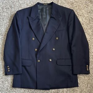 Oscar de la Renta Men's Vintage Wool Gaberdine Double Breasted Navy Blazer